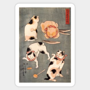 Kuniyoshi Utagawa Four Cats In Different Poses 1830 Sticker